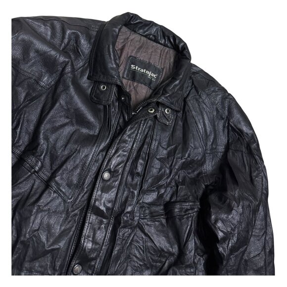 VINTAGE LEATHER Stratojac 90s Retro Genuine Leather Trench Coat Jacket Mens XL - Picture 3 of 7